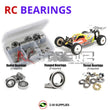 Representative image of an RCScrewZ rubber-sealed bearing kit for SWorkZ S12-1M 2wd 1/10th (#910017); exact bearing sizes and quantities vary by RC model.