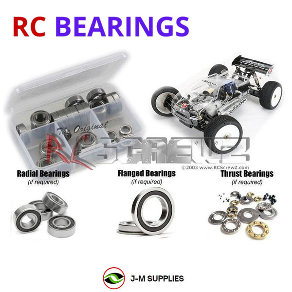 Representative image of an RCScrewZ rubber-sealed bearing kit for SWORKz S35-T Nitro 1/8th 910030; exact bearing sizes and quantities vary by RC model.