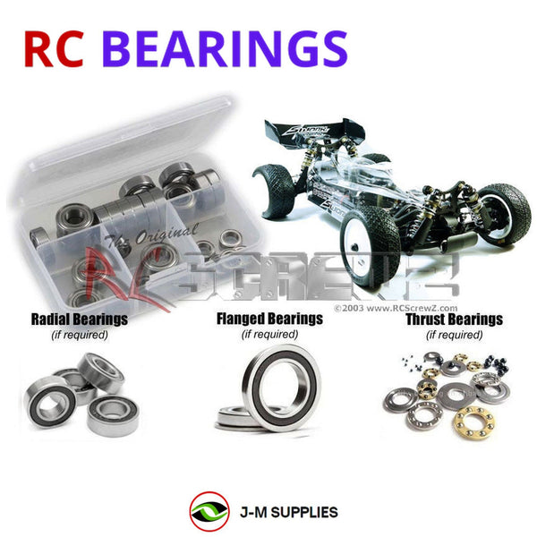 Representative image of an RCScrewZ rubber-sealed bearing kit for SWORKz S14-2 4wd #910021; exact bearing sizes and quantities vary by RC model.