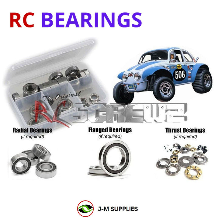 Representative image of an RCScrewZ rubber-sealed bearing kit for Tamiya Sand Scorcher SRB 1/10 Electric 2WD Buggy (58016); exact bearing sizes and quantities vary by RC model.