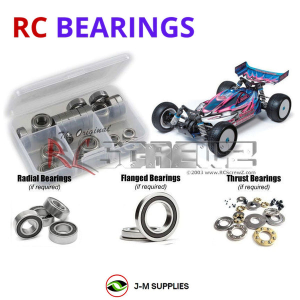 Representative image of an RCScrewZ rubber-sealed bearing kit for Tamiya TRF502X 1/10 Electric 4WD Buggy (42183); exact bearing sizes and quantities vary by RC model.