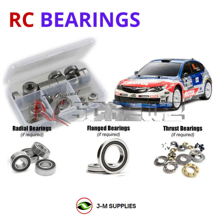 Representative image of an RCScrewZ rubber-sealed bearing kit for Tamiya XV-01 Pro 1/10 Electric 4WD Rally Car (58526); exact bearing sizes and quantities vary by RC model.