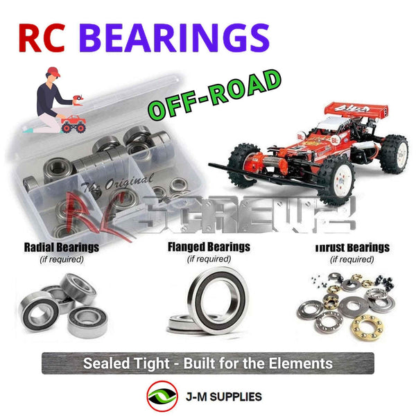 Representative image of an RCScrewZ rubber-sealed bearing kit for Tamiya Hotshot Re-Release 1/10 Electric 4WD Buggy (58391); exact bearing sizes and quantities vary by RC model.