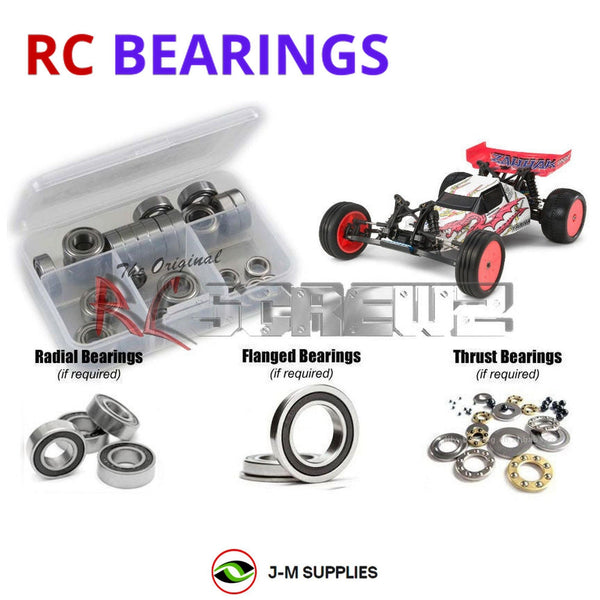 Representative image of an RCScrewZ rubber-sealed bearing kit for Tamiya Zahhak DN-01 1/10 Electric 2WD Buggy (58477); exact bearing sizes and quantities vary by RC model.