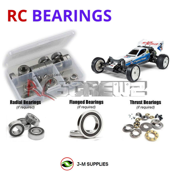 Representative image of an RCScrewZ rubber-sealed bearing kit for Tamiya Neo Fighter DT-03 1/10 Electric 2WD Buggy (58587); exact bearing sizes and quantities vary by RC model.