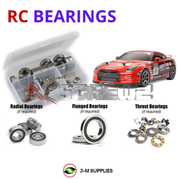 Representative image of an RCScrewZ rubber-sealed bearing kit for Tamiya Motul Nismo GT-R TA05 1/10 4WD Touring Car (58466); exact bearing sizes and quantities vary by RC model.
