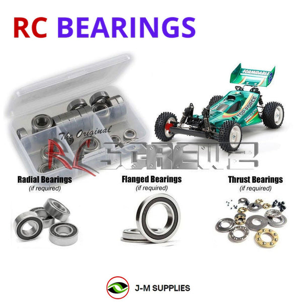 Representative image of an RCScrewZ rubber-sealed bearing kit for Tamiya Top-Force 2017 1/10 Electric 4WD Buggy (47350); exact bearing sizes and quantities vary by RC model.