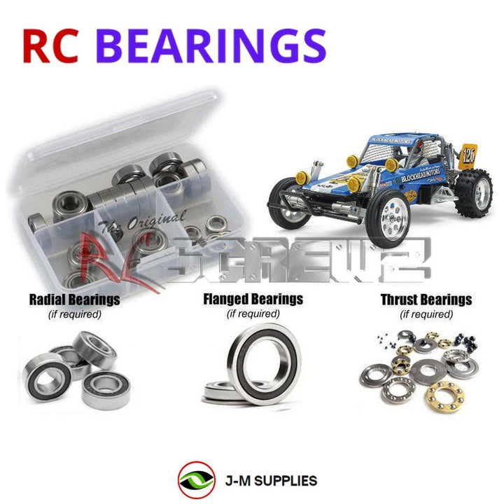 Representative image of an RCScrewZ rubber-sealed bearing kit for Tamiya Wild One Blockhead 1/10 Electric 2WD Buggy (58695); exact bearing sizes and quantities vary by RC model.