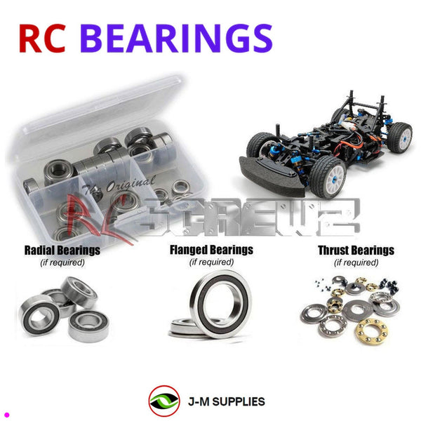 Representative image of an RCScrewZ rubber-sealed bearing kit for Tamiya M-08 Concept M-08R 1/10 Electric 2WD Car (58669, 47480); exact bearing sizes and quantities vary by RC model.