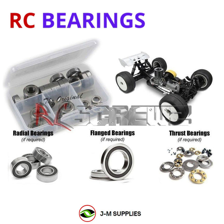 Representative image of an RCScrewZ rubber-sealed bearing kit for Tekno NT48 1/8 Nitro 4WD Truggy (TKR5400); exact bearing sizes and quantities vary by RC model.