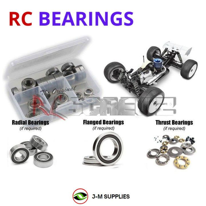 Representative image of an RCScrewZ rubber-sealed bearing kit for Tekno NT48.3 1/8 Nitro 4WD Truggy (TKR5406); exact bearing sizes and quantities vary by RC model.