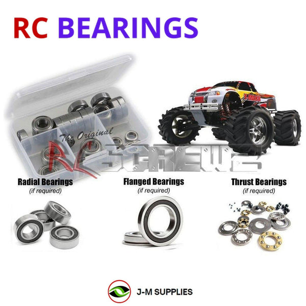 Representative image of an RCScrewZ rubber-sealed bearing kit for Traxxas T-Maxx 2.5 1/10 Nitro 4WD MT (4910); exact bearing sizes and quantities vary by RC model.