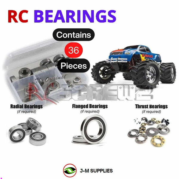 Representative image of an RCScrewZ rubber-sealed bearing kit for Traxxas E-Maxx 1/10 Electric 4WD MT (3903, 3906); exact bearing sizes and quantities vary by RC model.