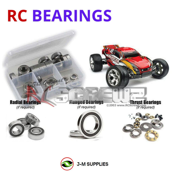 Representative image of an RCScrewZ rubber-sealed bearing kit for Traxxas Rustler 1/10 Electric 2WD Stadium Truck; exact bearing sizes and quantities vary by RC model.
