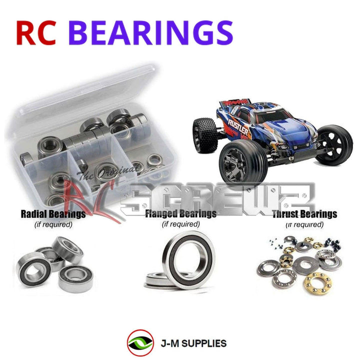 Representative image of an RCScrewZ rubber-sealed bearing kit for Traxxas Rustler VXL RTR 1/10 Electric 2WD Stadium Truck (3707); exact bearing sizes and quantities vary by RC model.