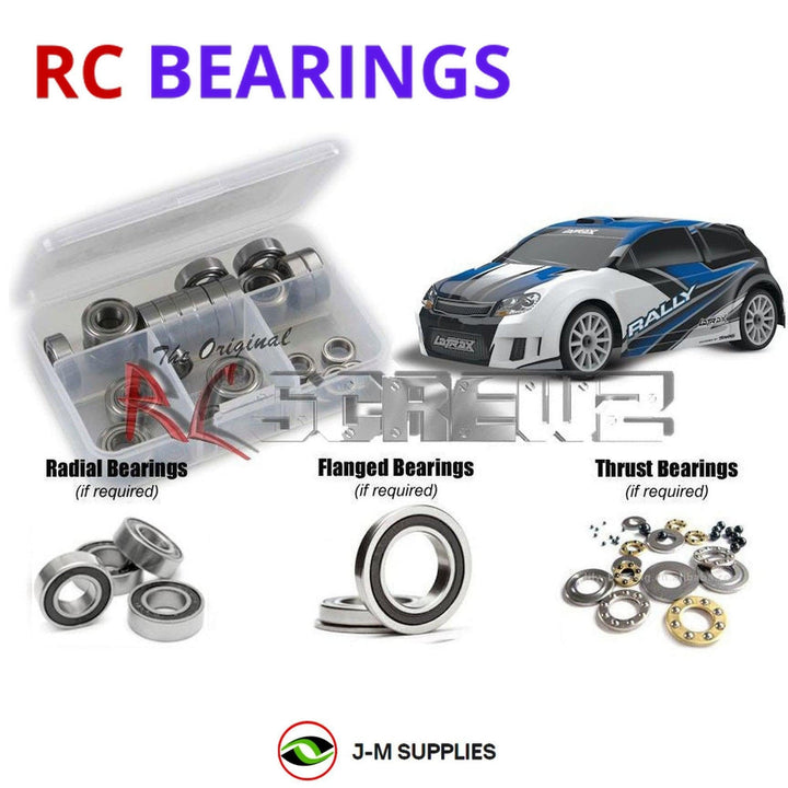 Representative image of an RCScrewZ rubber-sealed bearing kit for Traxxas LaTrax Rally 1/18 Electric 4WD Rally Car (75054-5); exact bearing sizes and quantities vary by RC model.