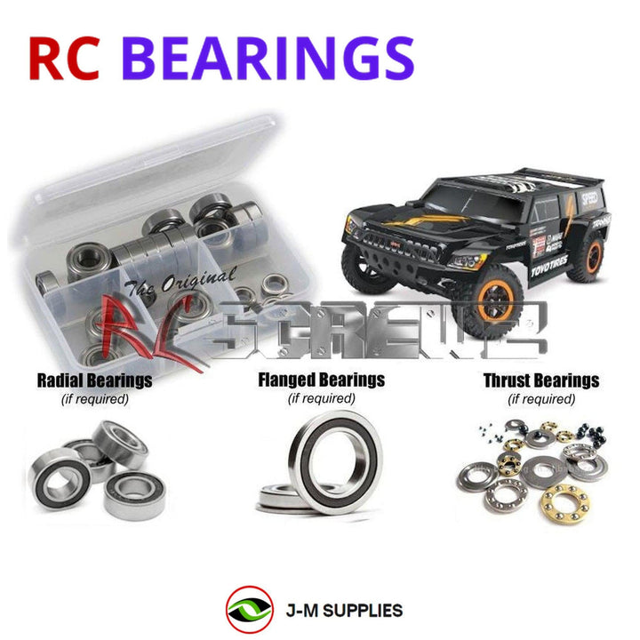 Representative image of an RCScrewZ rubber-sealed bearing kit for Traxxas Dakar Slash 1/10 Electric 2WD SCT (58044-1); exact bearing sizes and quantities vary by RC model.