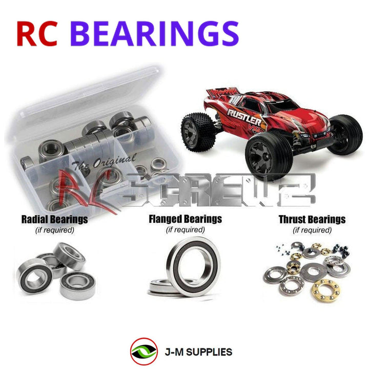Representative image of an RCScrewZ rubber-sealed bearing kit for Traxxas Rustler VXL TSM 1/10 Electric 2WD Truck (67076-3); exact bearing sizes and quantities vary by RC model.
