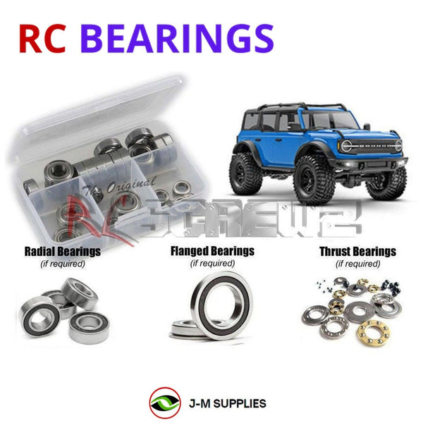 Representative image of an RCScrewZ rubber-sealed bearing kit for Traxxas TRX-4M Bronco 1/18 4WD Crawler (97074-1); exact bearing sizes and quantities vary by RC model.