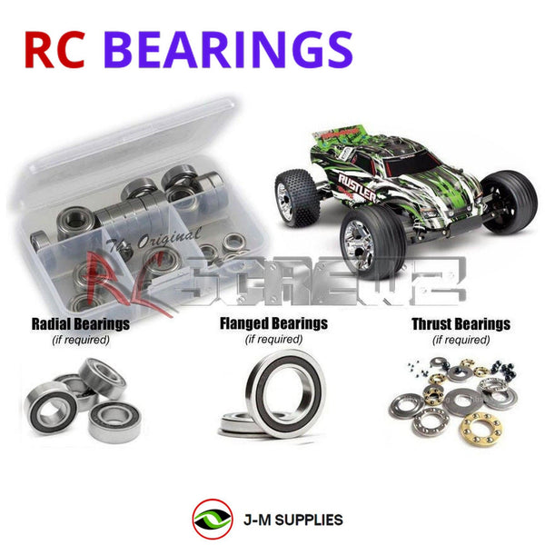 Representative image of an RCScrewZ rubber-sealed bearing kit for Traxxas Rustler XL-5 USB-C 1/10 2WD Stadium Truck (37054-8); exact bearing sizes and quantities vary by RC model.