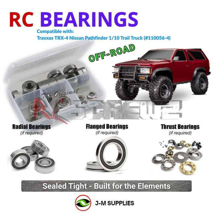Representative image of an RCScrewZ rubber-sealed bearing kit for Traxxas TRX-4 1988 Nissan Pathfinder 1/10 (110056-4); exact bearing sizes and quantities vary by RC model.