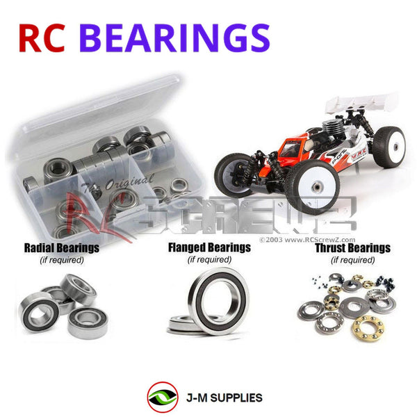 Representative image of an RCScrewZ rubber-sealed bearing kit for WIRC Racing SBX1 1/8 4WD Nitro; exact bearing sizes and quantities vary by RC model.