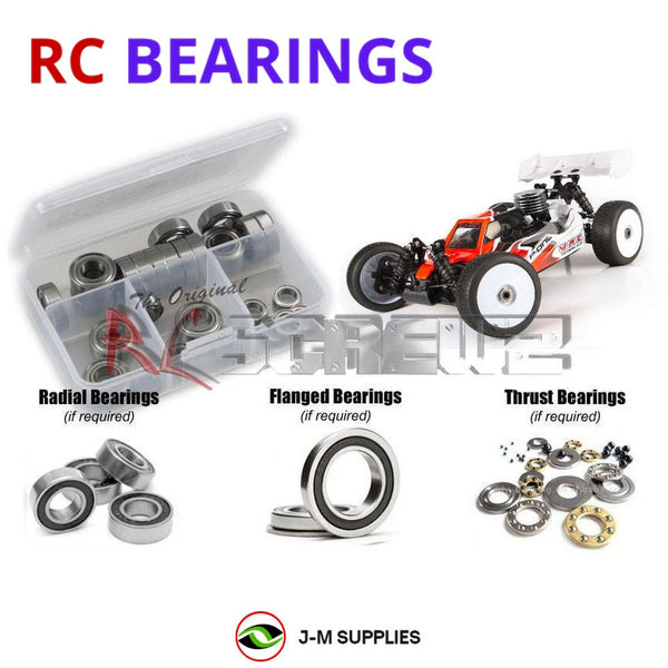 Representative image of an RCScrewZ rubber-sealed bearing kit for WIRC Racing SBX2 Nitro 1/8th 4WD Buggy ; exact bearing sizes and quantities vary by RC model.