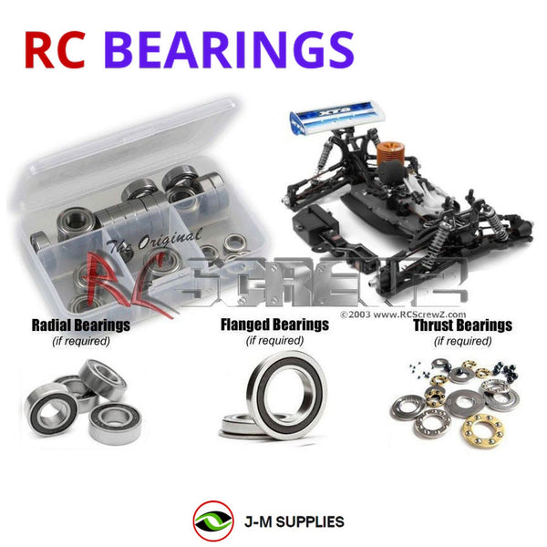 Representative image of an RCScrewZ rubber-sealed bearing kit for XRAY XT8 Truggy 1/8th #350200; exact bearing sizes and quantities vary by RC model.