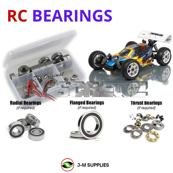 Representative image of an RCScrewZ rubber-sealed bearing kit for XRAY XB8 EC 1/8th #350002; exact bearing sizes and quantities vary by RC model.