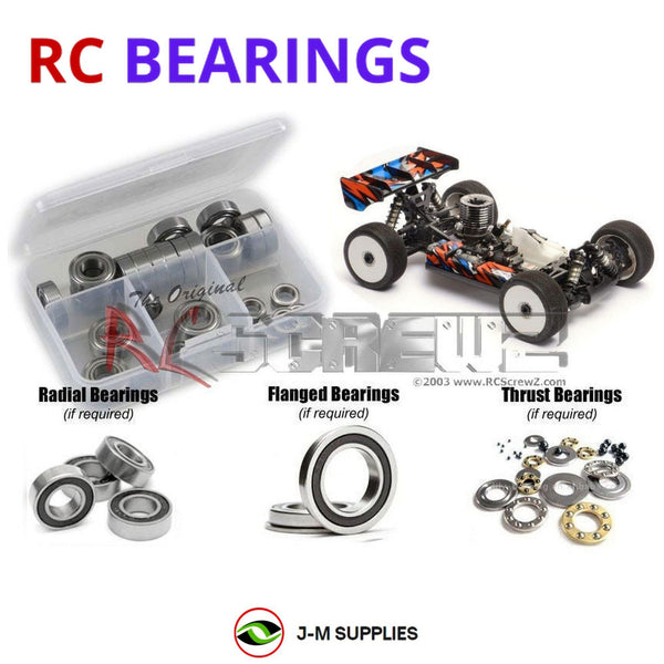 Representative image of an RCScrewZ rubber-sealed bearing kit for XRAY XB8 TQ 1/8th #350001; exact bearing sizes and quantities vary by RC model.