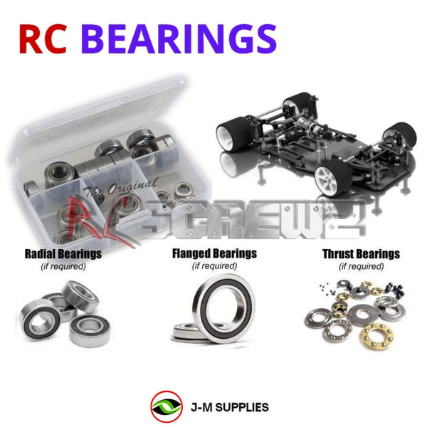 Representative image of an RCScrewZ rubber-sealed bearing kit for Team XRAY X12 Onroad 1/12 Pan Car - Electric (#370002); exact bearing sizes and quantities vary by RC model.