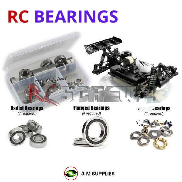Representative image of an RCScrewZ rubber-sealed bearing kit for XRAY XB9 Nitro 2013 #350008; exact bearing sizes and quantities vary by RC model.