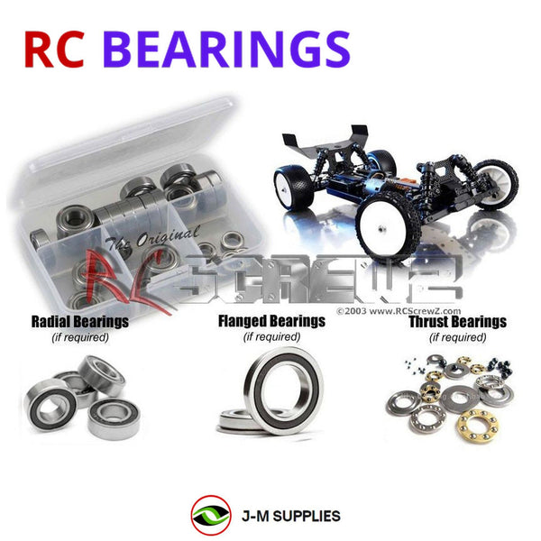 Representative image of an RCScrewZ rubber-sealed bearing kit for XRAY XB4 2014 #360001; exact bearing sizes and quantities vary by RC model.