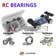 Representative image of an RCScrewZ rubber-sealed bearing kit for XRAY XB9e 1/8th #350151; exact bearing sizes and quantities vary by RC model.