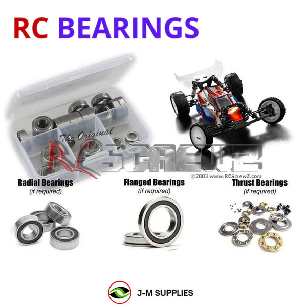 Representative image of an RCScrewZ rubber-sealed bearing kit for XRAY XB2 2017 Carpet/Dirt 320002/03; exact bearing sizes and quantities vary by RC model.