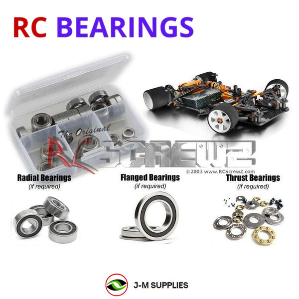 Representative image of an RCScrewZ rubber-sealed bearing kit for XRAY X12 2015 #370004; exact bearing sizes and quantities vary by RC model.