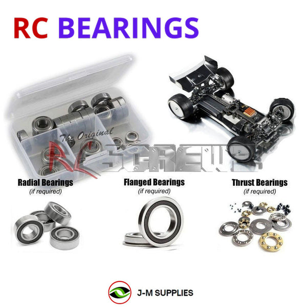 Representative image of an RCScrewZ rubber-sealed bearing kit for XRAY XB2 2018 #320004; exact bearing sizes and quantities vary by RC model.