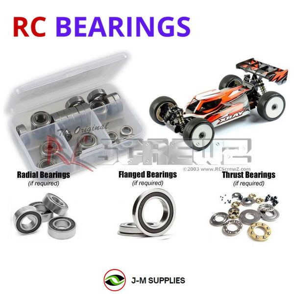 Representative image of an RCScrewZ rubber-sealed bearing kit for XRAY XB8e 2020 1/8th #350157; exact bearing sizes and quantities vary by RC model.