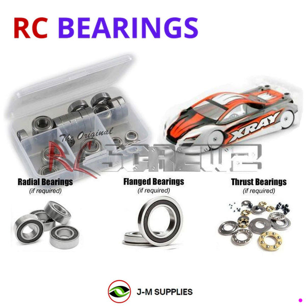 Representative image of an RCScrewZ rubber-sealed bearing kit for XRAY T4 2021 #300028/30; exact bearing sizes and quantities vary by RC model.