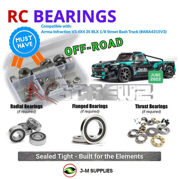 J-M SUPPLIES - RCScrewZ Rubber Shielded Bearings ara048r for Arrma Infraction V3 4X4 3S 1/8 BLX (#ARA4315V3) | SET -