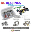 Representative image of an RCScrewZ rubber-sealed bearing kit for Team Corally SP12G Onroad 1/12 Pan Car (#0092); exact bearing sizes and quantities vary by RC model.