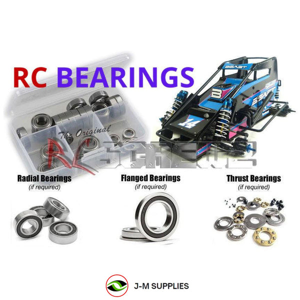 Representative image of an RCScrewZ rubber-sealed bearing kit for Custom Works RC Beast Midget 1/10 Dirt Oval Kit (#0650); exact bearing sizes and quantities vary by RC model.