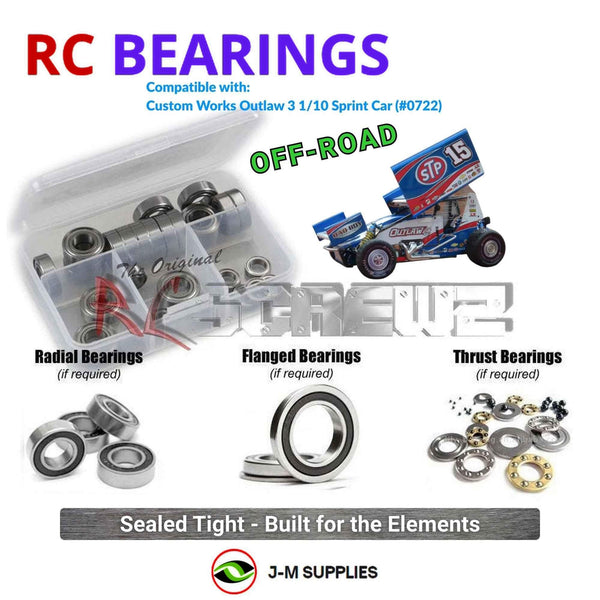 J-M SUPPLIES - RCScrewZ Rubber Shielded Bearings cus024r for Custom Works Outlaw 3 1/10 Sprint Car (#0722) | SET -