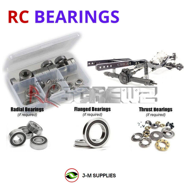 Representative image of an RCScrewZ rubber-sealed bearing kit for GCM Racing CMAX2 323mm JK Slider Jeep; exact bearing sizes and quantities vary by RC model.