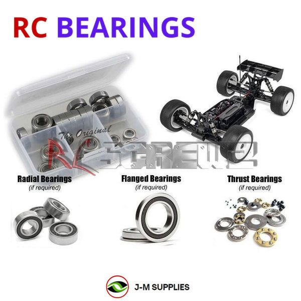 Representative image of an RCScrewZ rubber-sealed bearing kit for HB Racing E8T Evo3 1/8th HB204576; exact bearing sizes and quantities vary by RC model.