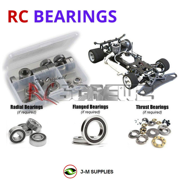 Representative image of an RCScrewZ rubber-sealed bearing kit for Mugen Seiki MRX6 1/8 Onroad 4WD Nitro Race Car (#H2006); exact bearing sizes and quantities vary by RC model.