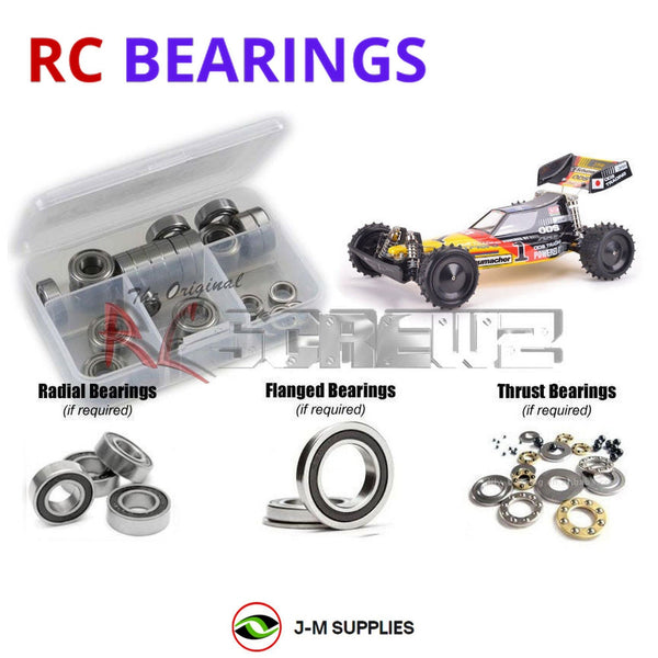 Representative image of an RCScrewZ rubber-sealed bearing kit for Schumacher Cat XLS Masami #K172; exact bearing sizes and quantities vary by RC model.