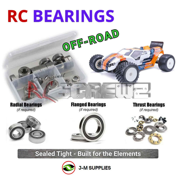 Representative image of an RCScrewZ rubber-sealed bearing kit for Schumacher Storm ST2 1/10 Electric 2WD Stadium Truck(#K200); exact bearing sizes and quantities vary by RC model.