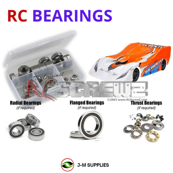 Representative image of an RCScrewZ rubber-sealed bearing kit for Serpent Viper 988e Onroad 1/8th; exact bearing sizes and quantities vary by RC model.