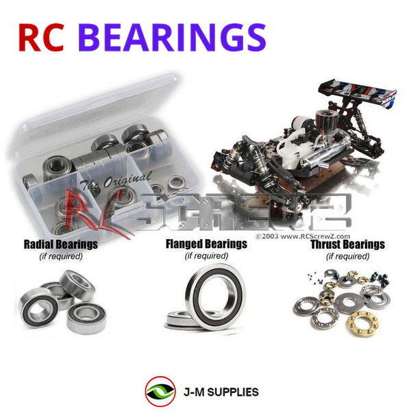 Representative image of an RCScrewZ rubber-sealed bearing kit for XRAY XB8 2015 1/8th Buggy #350010; exact bearing sizes and quantities vary by RC model.
